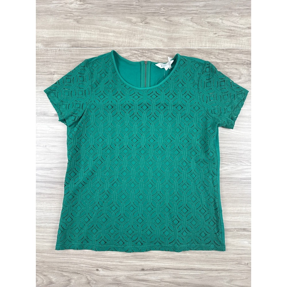 Market & Spruce Hans‎ Crochet Front Mixed Material Top Emerald Green Large NWT